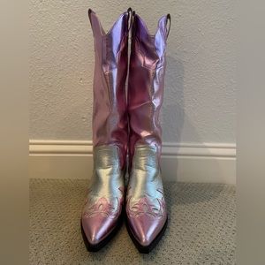 Shimmering Pink and Silver Heeled Boots